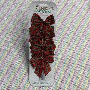 New Alderbrook Expressions Red & Green Plaid Festive Hand Tied Bows Pack of 6 !